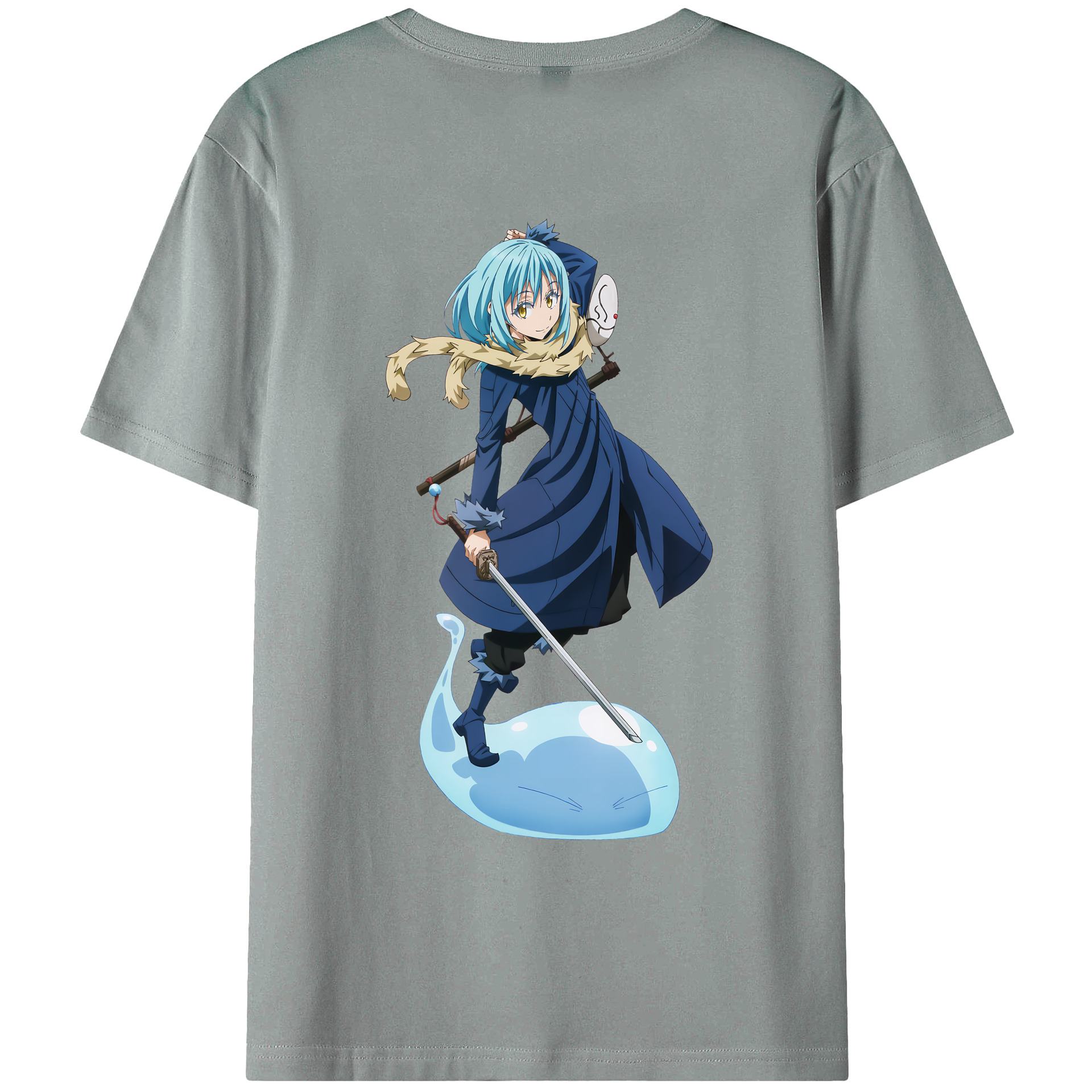 （画像用） 転スラ Regarding Reincarnated to Slime 綿100％ メンズ半袖Tシャツ（バックプリント） 通気性